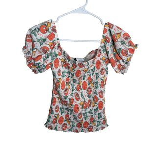 Disney 50th Vault Collection Florida Orange Bird Shirt Junior's XS Smocked Top
